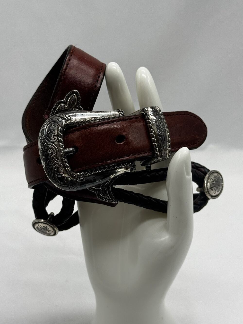 Vintage Brighton Women's Belt Sz M 30 Brown Leather & Braided Leather 36”long
